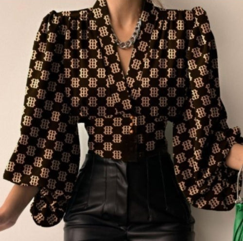 Load image into Gallery viewer, Elegant Buttoned V-Neck Puff Sleeve Top Shirt For Women
