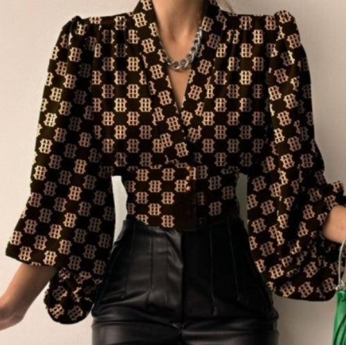Load image into Gallery viewer, Elegant Buttoned V-Neck Puff Sleeve Top Shirt For Women
