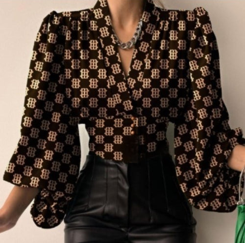 Load image into Gallery viewer, Elegant Buttoned V-Neck Puff Sleeve Top Shirt For Women
