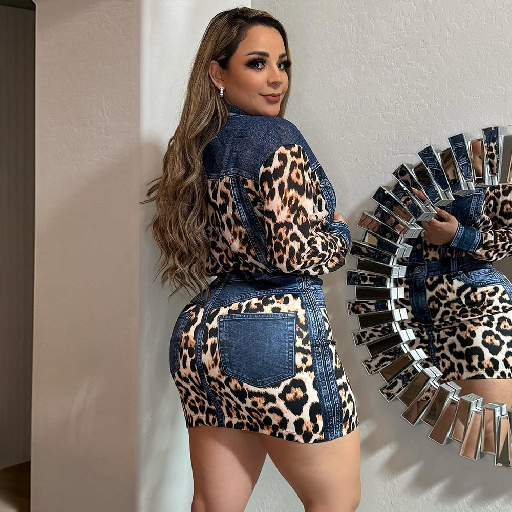 Leopard-print Top And Skirt Two-piece Set